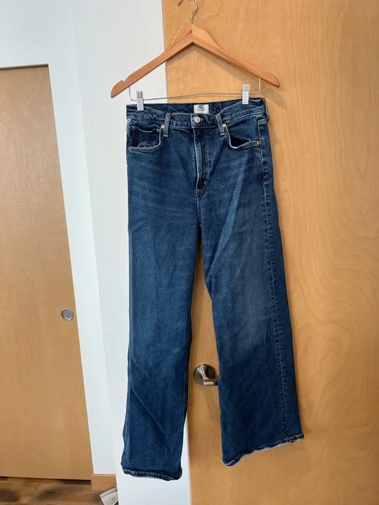 Citizens Of Humanity Dark Blue Wide-Leg High-Rise Jeans - Picture 1 of 4